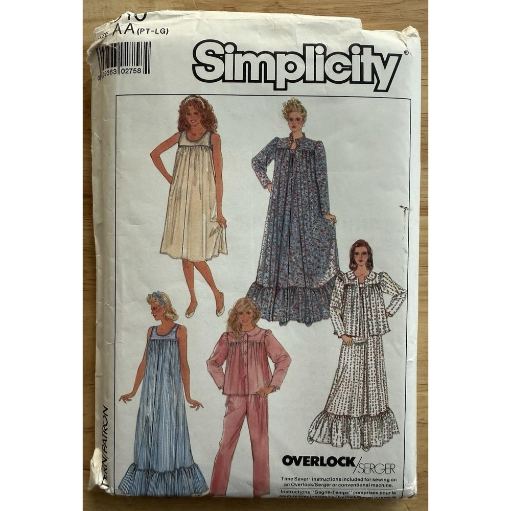 Simplicity Pattern 8310 Misses' Nightgown, Robe, Bed Jacket & PJ's Size PT-LG UC